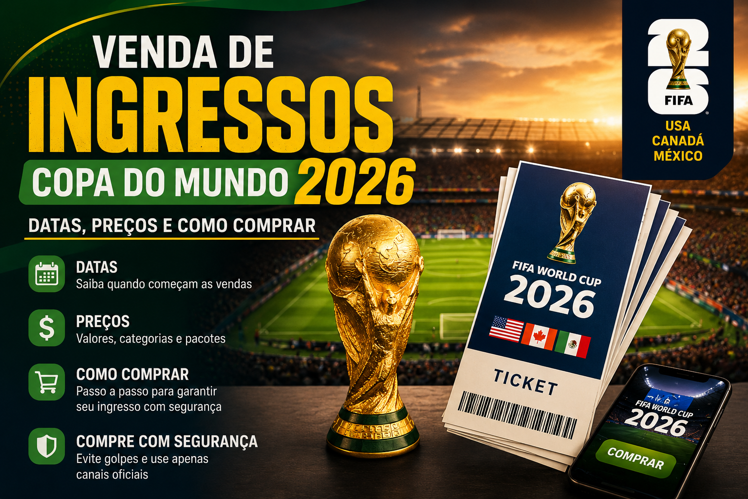 Venda de Ingressos da Copa do Mundo 2026: Datas, Preços e Como Comprar Sem Cair em Golpes
